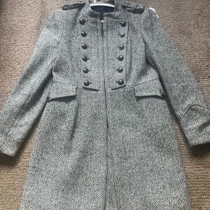 Zara Womens Grey Wool Tweed and Mohair Military Jacket Size L